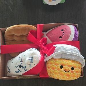 Plush Breakfast & Snack Toy Set - Yellow, Pink, White, Tan, Blue, 1 Set